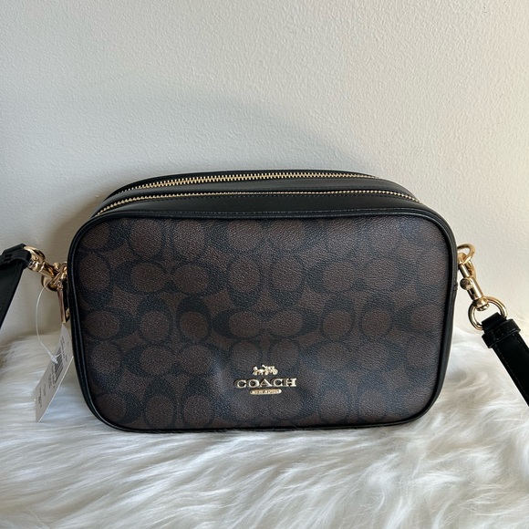Coach Handbags - Coach Jes Crossbody Brown Black Signature Canvas Leather Bag‎ F68168 NEW